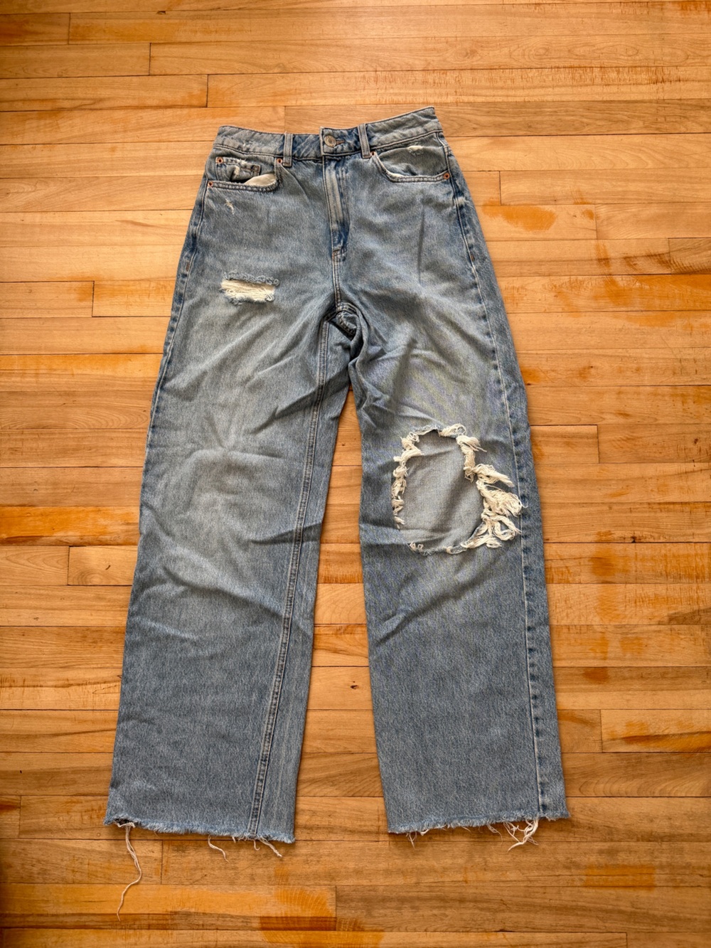 Garage Street Wide Leg Distressed Blue Jeans